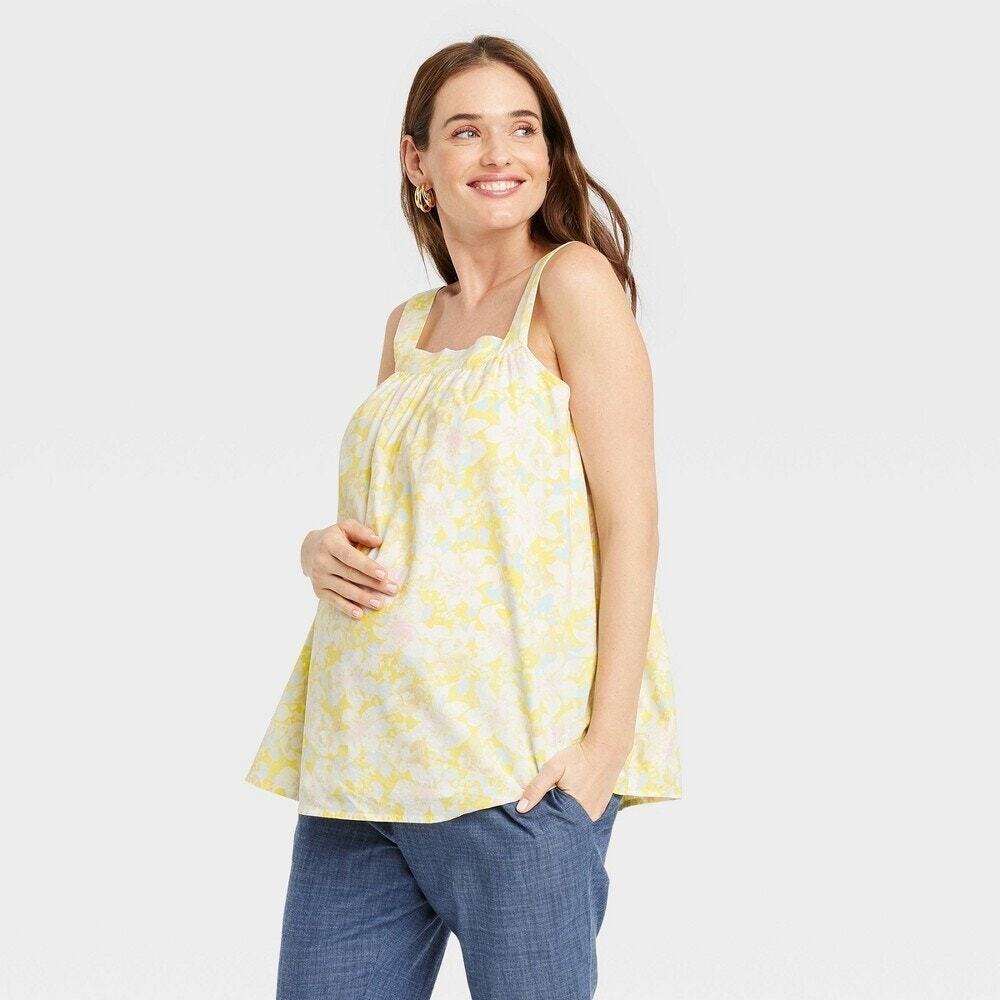 The Nines by Hatch Yellow Floral Maternity Top NWT XL 100%. Cotton
